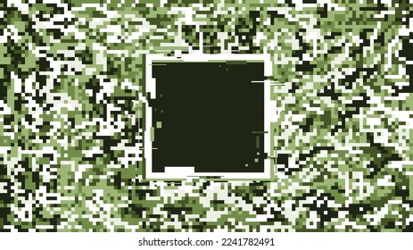 Khaki Farbe glitzernden Hintergrund mit leerem Rahmen. Hintergrund für Neuigkeiten, geschlüpfte Textur. Vektorelement digitaler Technologien