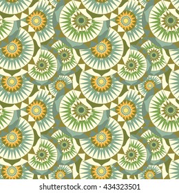 Khaki color mandala  sacred geometric stained glass abstract seamless print pattern vector illustration