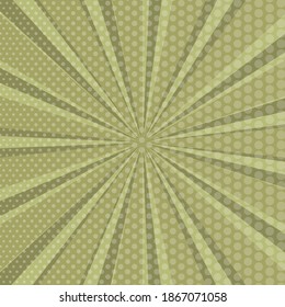 Khaki comic book page background in pop art style with empty space. Template with rays, dots and halftone effect texture. Vector illustration