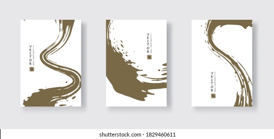 khaki ink brush stroke on white background. Japanese style. Vector illustration of grunge wave stains.Vector brushes illustration.