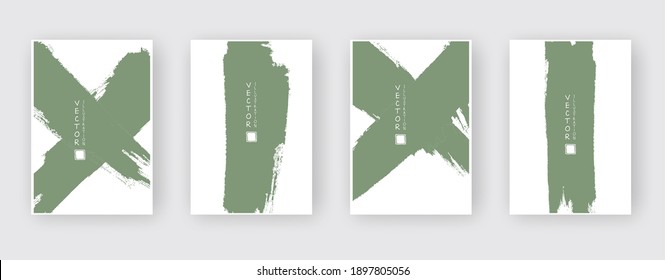 khaki ink brush stroke on white background. Japanese style. Vector illustration of grunge wave stains.Vector brushes illustration.