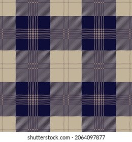 Khaki and navy blue tartan plaid. Scottish pattern fabric swatch close-up. 