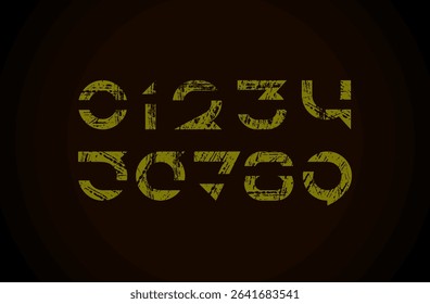 Khaki numbers set, numerals 1,2,3,4,5,6,7,8,9 made texture style, vector illustration 10EPS
