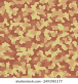 Khaki Repeated Abstract Pixel Army Backdrop. Seamless Black Graphic Vector Camo Background.  Desert Seamless Grunge Digital Military Texture. Dark Geometric Combat Textile. 