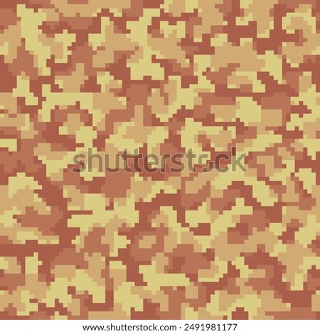 Khaki Repeated Abstract Pixel Army Backdrop. Seamless Black Graphic Vector Camo Background.  Desert Seamless Grunge Digital Military Texture. Dark Geometric Combat Textile. 