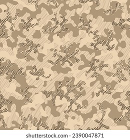 Khaki Repeated Artistic Graphic Art. Brown Seamless Modern Vector Wrapping. Camouflage Clothing Beige Seamless Circle Vector Wallpaper. Desert Camouflage Seamless Pattern. Camoflage