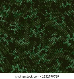 Khaki Repeated Monochrome Camouflage, Vector Wallpaper.  Seamless Graphic Green Modern, Camo Camo. Brown Repeated Circle Camouflage, Vector Print. Seamless Vector Patterd Design.