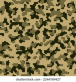 Khaki A Répété La Création D'Un Commando Vectoriel Monochrome. Fond D'Écran De Combat Géométrique Moderne Harmonieux Et Sombre.  Graphique en couleurs vertes et répétées, tissu militaire. Arrière-Plan Soldat Pixel Marron. 