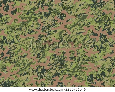 Khaki Seamless Abstract Graphic Combat Art. Repeated Dark Graphic Vector Soldier Pattern.  Desert Seamless Color Vector Camo Fabric. Repeated Green Graphic Military Design. 