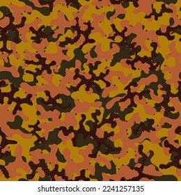 Khaki Seamless Army Vector Texture. Autumn Seamless Circle Graphic Pattern. Desert Camouflage Seamless Pattern. Brown Repeated Soldier Vector Wrapping. Camouflage Leaves Camoflage