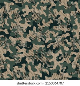 Khaki Seamless Doted Vector Background. Green Camouflage Seamless Pattern. Autumn Seamless Color Vector Texture. Camouflage Print Desert Repeated Soldier Graphic Pattern. Green