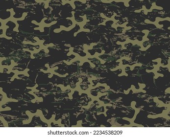 Khaki Seamless Grunge Vector Camouflage Background. Repeated Black Modern Graphic Combat Print.  Green Seamless Fashion Graphic Army Design. Repeated Beige Vector Military Pattern. 