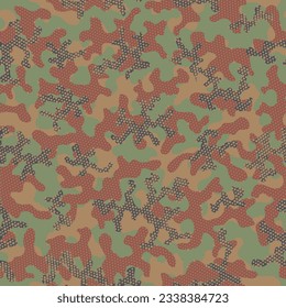 Khaki Seamless Halftone Graphic Design. Brown Seamless Doted Graphic Camouflage. Camouflage Pattern Beige Repeated Military Vector Clouds. Autumn Camouflage Seamless Pattern. Camoflage