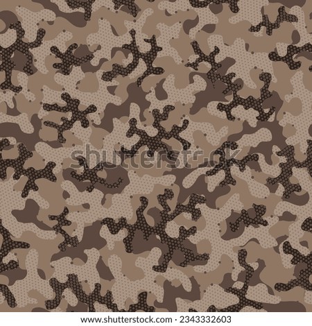 Khaki Seamless Halftone Vector Backdrop. Green Camouflage Seamless Pattern. Brown Repeated War Graphic Wrapping. Camouflage Patterns Beige Seamless Camo Vector Art. Camoflage