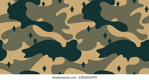 Khaki seamless pattern. Camouflage for army. Trendy texture. Abstract modern endless military background for fabric and fashionable textile print.
