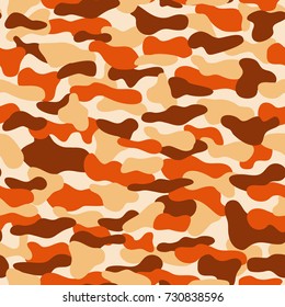 Khaki vector seamless pattern in orange color. Military disguise for the desert. Camo texture. Can be used as print on clothes, wrapping paper, design of banners.