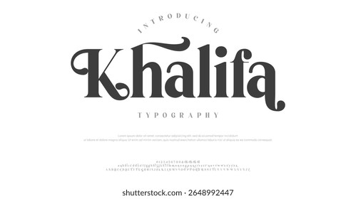 Khalifa Luxury alphabet elegant logo font and number Classic Lettering Minimal Fashion Typography decoration fonts for branding wedding logo vector illustration
