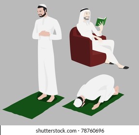 Khaliji Men Doing Religious Rituals-vector