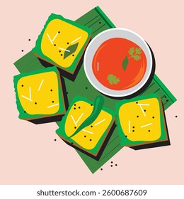 khaman and dhokla indian Gujarati Food Vector.