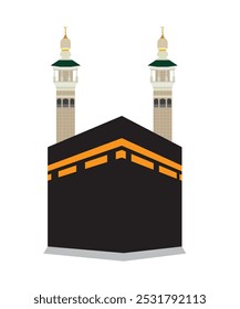Khana Kaaba two Minaret Makkah vector illustration with  World Travel Natural illustration Background in Line Style
