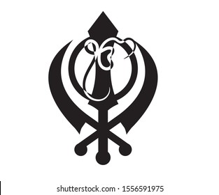 Khanda with ek onkar trendy calligraphy vector graphic design.