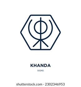 khanda icon from signs collection. Thin linear khanda, sikh, sikhism outline icon isolated on white background. Line vector khanda sign, symbol for web and mobile