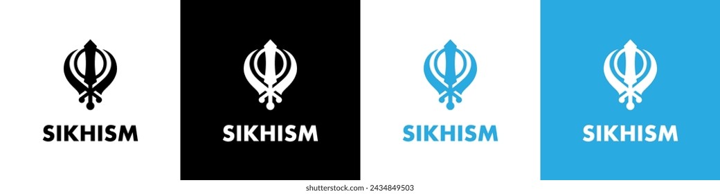 Khanda icon or symbol. Religious symbol of Sikhism. Vector illustration. Black Khanda icon