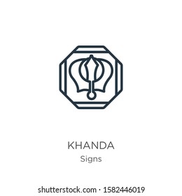 Khanda icon. Thin linear khanda outline icon isolated on white background from signs collection. Line vector sign, symbol for web and mobile