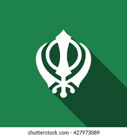 Khanda Sikh flat icon with long shadow. Vector Illustration
