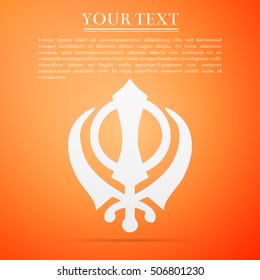Khanda Sikh flat icon on orange background. Vector Illustration