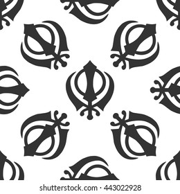 Khanda Sikh Icon Seamless Pattern On White Background. Vector Illustration