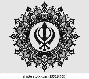 Khanda Sikh Symbol With Beautiful Pattern Graphic, Khanda Sikh Symbol Logo Graphics Design.