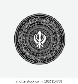 Khanda sword symbol with mandala Pattern, vector graphic trendy illustration Design.