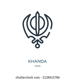 khanda Thin Line Symbol. Religiöse, religiöse lineare Symbole von Zeichen Konzept isoliert Umriss-Zeichen. Vektorgrafik-Symbol-Element für Webdesign und Apps.