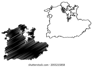 Distrito de Khandwa (estado de Madhya Pradesh, división de Indore, República de la India), mapa de ilustraciones vectoriales, dibujo de garabatos mapa de Nimar Oriental