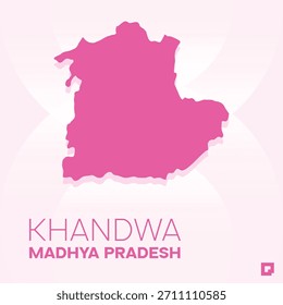 Mapa del distrito de KHANDWA, Madhya Pradesh, India - Esquema de Vector editable.
