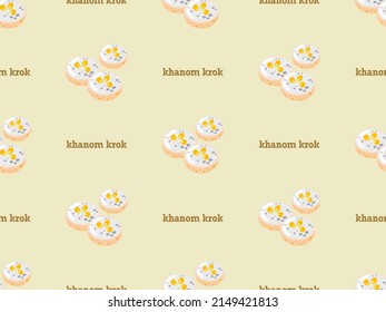 khanom krok cartoon character seamless pattern on yellow background.