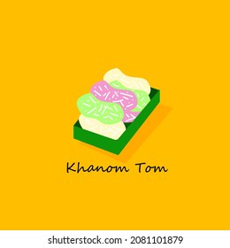 Khanom Tom Thai stick rice color food illustration vector