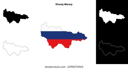 Conjunto de mapa de contorno en blanco Khanty-Mansiy