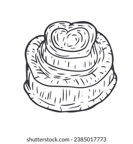 Khanum. Hand drawn traditional cuisine food in monochrome sketch style. Dumpling vector illustration.