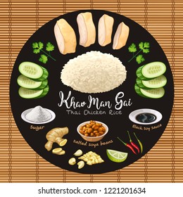 Khao man gai thai style chicken rice with ingredients vector illustration