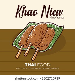 Khao niew moo yang thailand food vector illustration