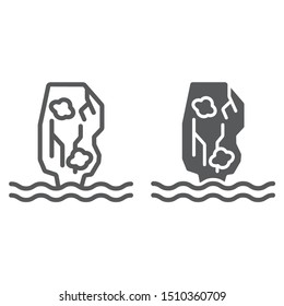 Khao phing kan line and glyph icon, nature and landscape, mountain on the sea sign, vector graphics, a linear pattern on a white background, eps 10.
