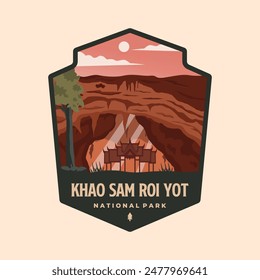 khao sam roi yot national park logo vector emblem patch illustration design, phraya nakorn cave nearby hualin emblem design