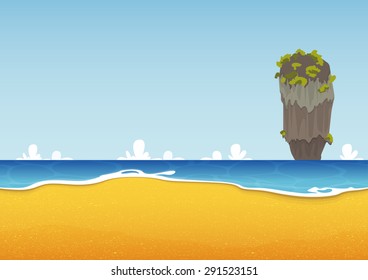 Khao Tapu, Thailand. Beach, island, seascape with sea and sand texture. Background for summer tropical poster. Vector Illustration