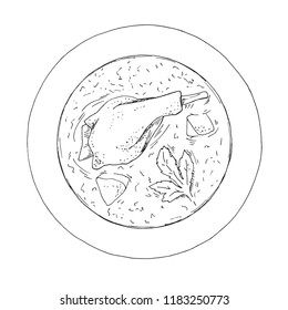 Kharcho. Caucasian soup. Vector illustration of a sketch style.
