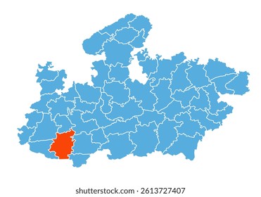 Khargone District Map Highlighted on Madhya Pradesh State Map