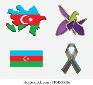 Khari Bulbul - Ophrys Caucasica flower vector illustration. Xarı bulbul flower realistic vector. Azerbaijan Flag ribbon. Memory day Azerbaijan. 3d map illustration of Azerbaijan. 3d illustration.