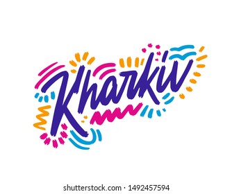 Kharkiv Handwritten city name.Modern Calligraphy Hand Lettering for Printing,background ,logo, for posters, invitations, cards, etc. Typography vector.