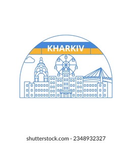 Kharkiv Line Label. Vector Illustration of Ukraine University Country Architecture.